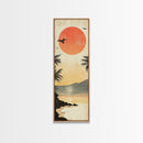 Seagulls At Sunset Beach Framed Canvas Print | Coastal Wall Art | Tropical Landscape Art | Nautical Painting | Living Room Decor