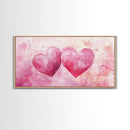 Watercolor Heart Pair Framed Canvas Print, Romantic Pink Abstract Art, Whimsical Valentine Wall Art, Bedroom Gift Idea, Light Pink Decor