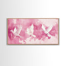 White Dove Flight Canvas Print | Angel Art Prints | Light Pink Wall Art | Minimalist Bird Art | Whimsical Living Room Decor Wall Art