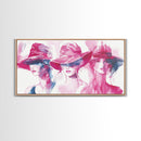 Elegant Hat Ladies Canvas Print, Feminine Pink Abstract Art with Fashion Illustration, Unique Gift Idea for Her Wall Decor