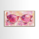 Pink Sunglasses Painting Framed Canvas Print, Whimsical Art Decor, Light Pink Wall Art, Retro Fashion Gift Idea, Original Artwork