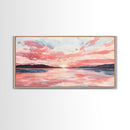 Serene Pink Sunset Canvas Print | Coastal Landscape Art | Nautical Wall Decor | Bedroom Above Bed Art | Horizontal Panoramic Artwork