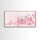Retro Pink Camera Canvas Print | Whimsical Photography Wall Art | Light Pink Modern Decor | Unique Living Room Artwork | Gift Idea