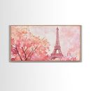Eiffel Tower Cherry Blossom Canvas Print - Light Pink Wall Art Paris Landscape Romantic Living Room Art Bedroom Rustic Decor