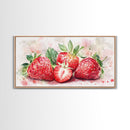 Strawberry Still Life Canvas Print - Bright Red Fruit Rustic Kitchen Art Food Review Artwork Light Pink Wall Art Rustic Decor