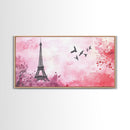Eiffel Tower and Birds Canvas Print, Parisian Skyline Painting, Romantic Pink Wall Art, Whimsical French Decor, Guest Room Art