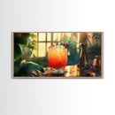 Tropical Sunset Cocktail Canvas Print, Vibrant Kitchen Wall Art, Foodie Home Decor, Botanical Drink Painting, Dining Room Cocktail Art
