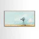 Minimalist Windmill Landscape Framed Canvas Print Above Couch Rustic Wall Art Coastal Inspired Bedroom Decor Horizontal Wall Art Idea