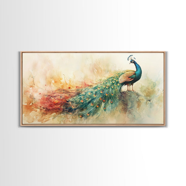 Elegant Peacock Wall Art Canvas Print, Colorful Wildlife Painting, Moody Therapy Art, Unique Bedroom Decor Gift Idea, Botanical Prints, photo 2 of 7
