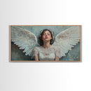 Heavenly Grace Framed Canvas Print with Angel Art Prints and Whimsical Art for Light Pink Wall Art and Romantic Home Decor