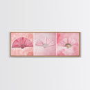 Trio of Elegant Fans Canvas Print, Minimalist Boho Pink Artwork, Oriental Fan Wall Art for Bedroom, Light Pastel Wall Decor Idea