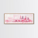 Makeup Art Canvas Print Featuring Lipstick and Nail Polish, Pink Abstract Wall Art for Bedroom or Bathroom Decor, Feminine Gift