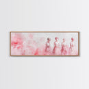 Four Women Canvas Print in Pink Abstract Art Style, Feminine Whimsical Aesthetic, Minimalist Living Room or Guest Room Horizontal Art