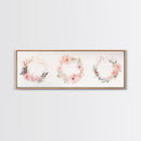 Wildflower Wreath Painting Framed Canvas Print in Pastel Pink and Green, Vertical Rustic Farmhouse Artwork, Botanical Gift Idea