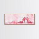 Light Pink Wall Art Framed Canvas Print Featuring Elegant High Heels, Feminine Bedroom Decor, Fashion Artwork Above Bed Idea