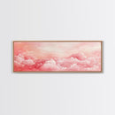 Pink Cloudscape Framed Canvas Print Light Pink Wall Art Above Sofa Horizontal Art Moody Sky Coastal Decor Gift Idea For Her Bedroom Art