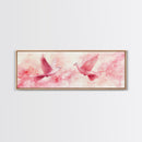 White Doves in Flight Artwork, Framed Canvas Print, Angelic Light Pink Wall Art, Whimsical Bedroom Decor, Feminine Spring Style