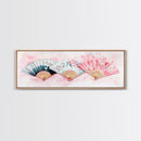 Floral Hand Fan Art Framed Canvas Print Chinoiserie Pink Wall Art Botanical Prints Horizontal Bedroom Living Room Décor Gift Idea