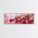 Framed Canvas Print of Bright Strawberry Botanical Prints in Pink for Rustic Kitchen Wall Art or Farmhouse Dining Room Decor