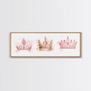 Framed Canvas Print of Elegant Crowns in Pink and Gold Perfect Gift Idea or Dorm Room Light Pink Wall Art with Royal Aesthetic