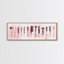 Framed Canvas Print of Makeup Brushes and Combs in Pink Ideal Gift Idea with Whimsical Art for Vanity or Beauty Room Wall Decor