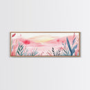 Wildflower Horizon Canvas Print, Light Pink Coastal Landscape Art, Panoramic Wall Art, Above Sofa Decor, Nature-Inspired Artwork