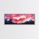 Forest Sunset Framed Canvas Print, Moody Evening Sky Painting, Smoky Mountain Landscape Art, Living Room or Bedroom Wall Decor