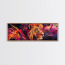 Majestic Lion Glow Framed Canvas Print, Vibrant Wall Art, Rustic Painting, Bedroom Decor, Gift Idea, Above Couch Art, Living Room Art