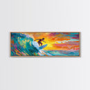 Surfer Riding Wave Canvas Print, Surf Wall Art, Coastal Decor, Nautical Painting, Colorful Art, Living Room Art, Gift Idea, Rustic Wall Art