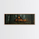 Warm Forest Cabin Framed Canvas Print, Rustic Decor Wall Art, Cozy Woodland Scene Painting, Moody Autumn Landscape, Living Room Art Piece