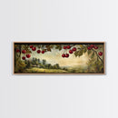 Framed Canvas Print Cherries Wall Art Panoramic Rustic Decor Living Room Horizontal Landscape Art Farmhouse Gift Idea Painting