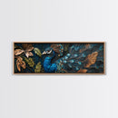 Blue Peacock Framed Canvas Print Chinoiserie Style Mosaic Wall Art Boho Rustic Decor Living Room Feature Art Print