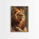 Regal Lion Oil Painting Framed Canvas Print – Rustic Decor Wall Art, African Lion Wildlife, Above Couch Art, Bold Statement Piece