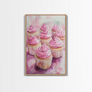 Pink Cupcake Art Canvas Print Kitchen Decor Dessert Illustration Rustic Artwork Food Review Kitchen Art Gift Idea For Her