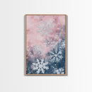 Snowflake Winter Light Pink Wall Art Framed Canvas Print | Wabi Sabi Minimalist Christmas Art | Cozy Holiday Living Room Decor