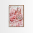 Elegant watercolor crowns and roses painting, framed canvas print, rose painting, goddess art print, chic pink wall art for living room