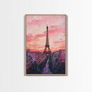 Eiffel Tower Sunset Framed Canvas Print Paris Landscape Painting French Cityscape Wall Art Bedroom Decor Romantic Gift Pink Orange Art