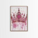 Regal jeweled crown painting featuring framed canvas print, moody art, pink wall art for dorm, unique goddess art print decor