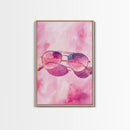 Stylish pink sunglasses painting featuring framed canvas print, pink wall art, boho art, above sofa art, modern living room decor