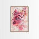 Pink Cat Portrait Canvas Print, Whimsical Art, Feline Wall Art, Light Pink Wall Art, Bedroom Art, Artistic Decor, Gift Idea for Cat Lovers