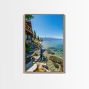 Lakeside Retreat Framed Canvas Print Coastal Landscape Art Nautical Wall Art Living Room Decor Lake Tahoe Art Rustic Decor Seascape Painting