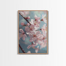 Japanese Sakura Canvas Print | Cherry Blossom Painting Art | Pastel Blue Floral Wall Art Gift Idea | Light Pink Bedroom Art