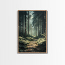 Forest Path Landscape Framed Canvas Print with Pine Tree Art, Rustic Decor and Serene Nature Above Sofa Artwork