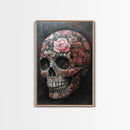 Skull Art Framed Canvas Print with Intricate Floral Patterns in Gothic Boho Style, Chinoiserie-Inspired Rustic Bedroom or Living Room Art