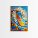 Energetic Surfboard Wave Canvas Print with Bold Abstract Coastal Painting and Nautical Decor for Extra Wide Wall Art Display