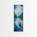Tranquil Lake, lake Tahoe art, above bed wall art, pine tree art, mountain painting, gift idea for him, Framed Canvas Print