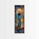 Lighthouse Glow, Moody Seascape, Nautical Painting, Coastal Decor, Sunset Wall Art, Framed Canvas Print, Bedroom Art
