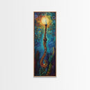 Cosmic Palm Tree, palm tree painting, pink orange wall art, tropical art, framed canvas print, psychedelic art, beach house decor