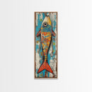Koi fish painting, colorful fish art, nautical decor, rustic art, coastal cowgirl wall art, tall narrow art, canvas print