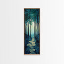 Forest Path, pine tree art, wabi sabi wall art, rustic decor, landscape painting, tall narrow art, green wall art, canvas print